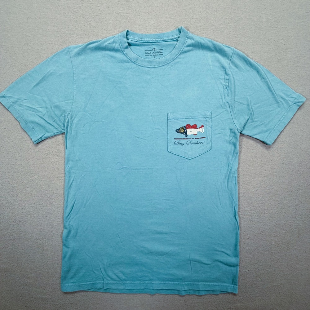 Peach State Pride Mens T-Shirt Regular Fit Blue Georgia Bass Pocket Tee Size S